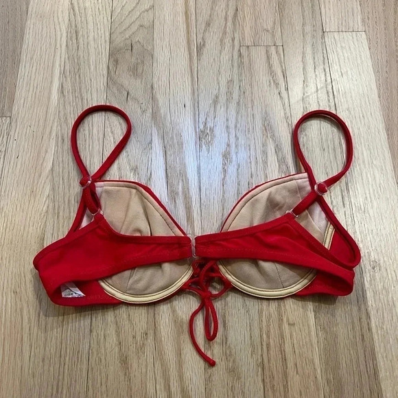 Vintage Underwire Red Lace Front Bra look Bikini Top M - Picture 3 of 3